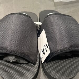 ZARA Men's Black Fabric Slide Sandals